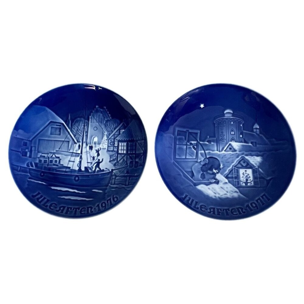 2 Bing & Grondahl Copenhagen Porcelain Christmas Plate 1976 1977 Limited Edition